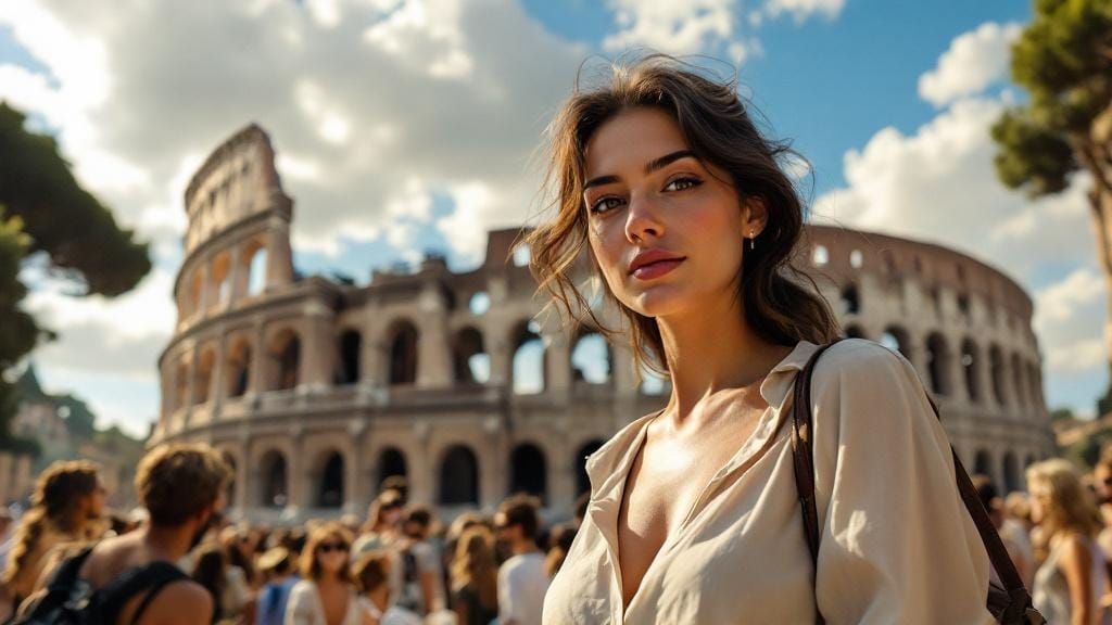 Woman Captures Colosseum: A Gurney-Inspired Moment