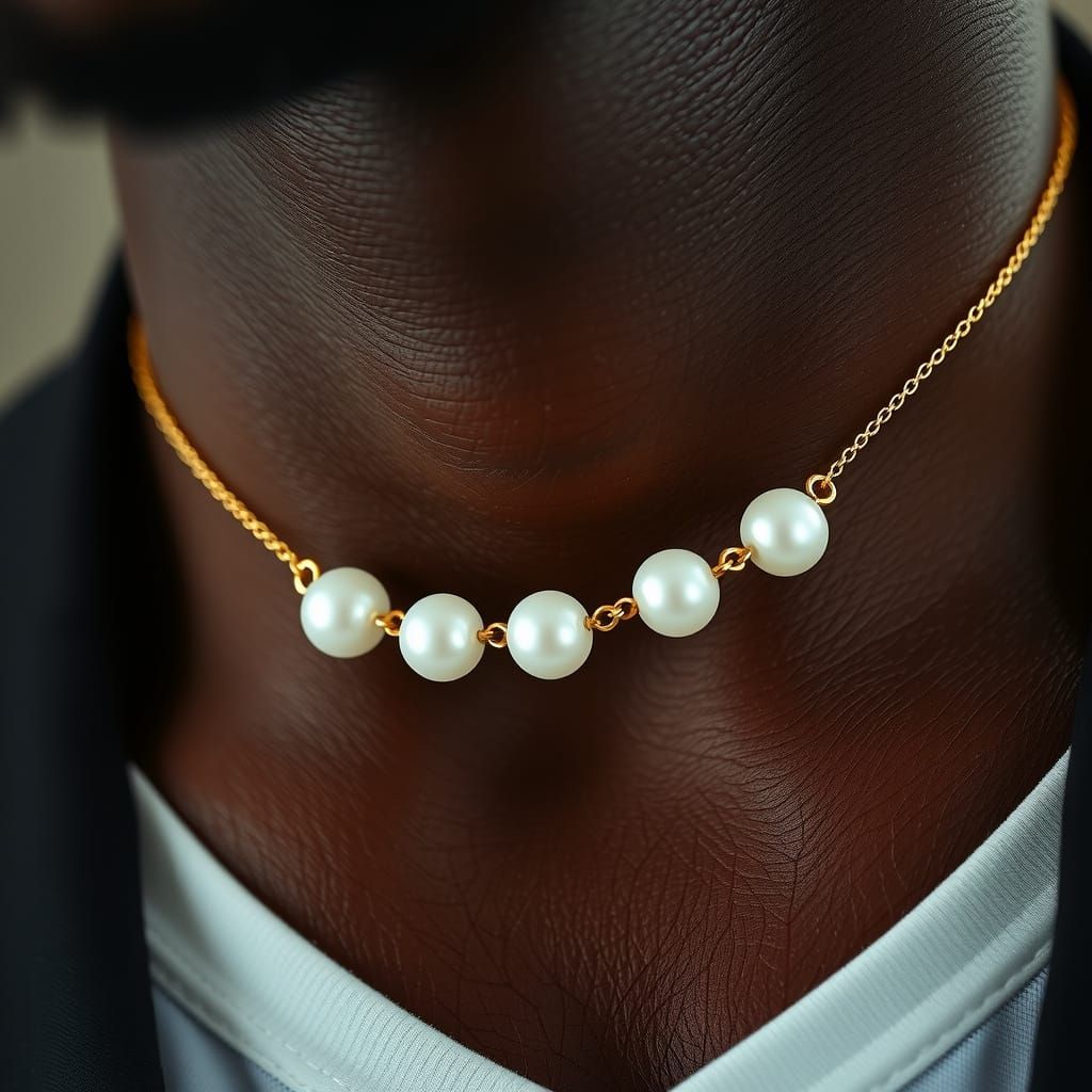Elegant Pearl Necklace on African Man in Hyperrealism