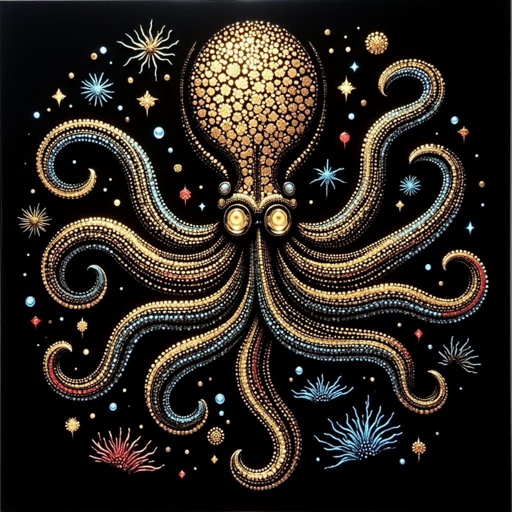 Backlit Octopus with Coral Double Exposure