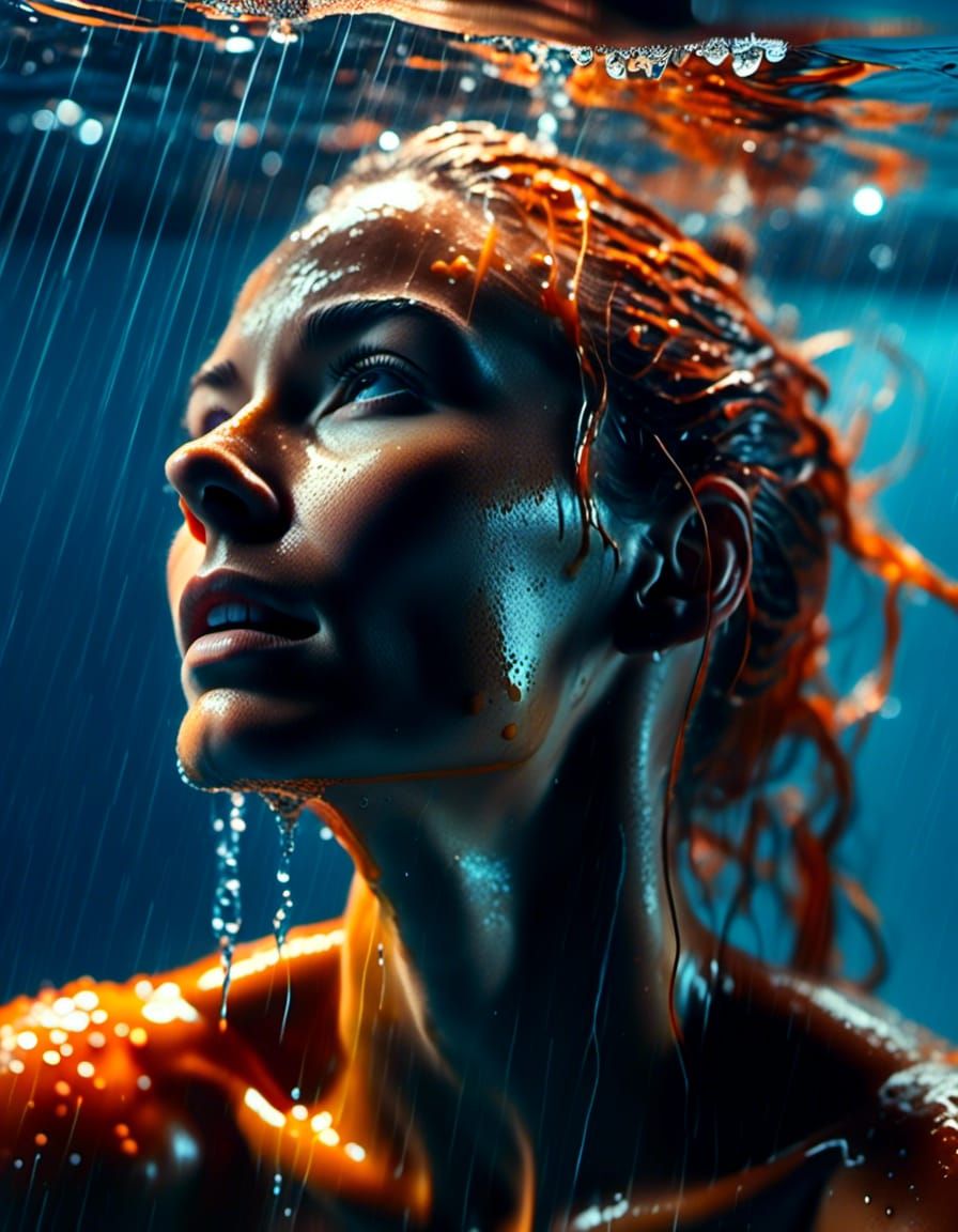 Woman in Splashing Water: Cinematic Hyperrealism