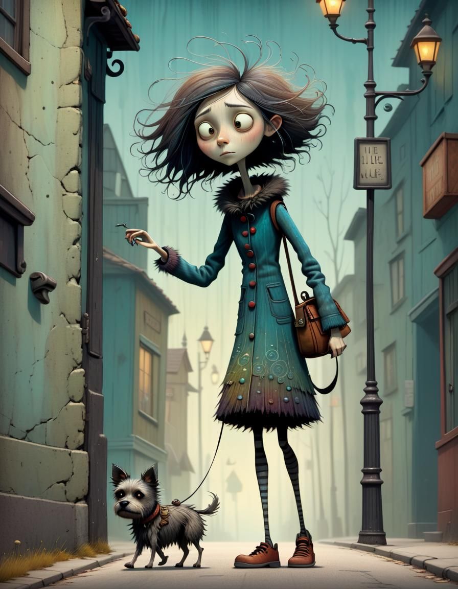 Whimsical Lady and Dog in 3D Cartoon Style