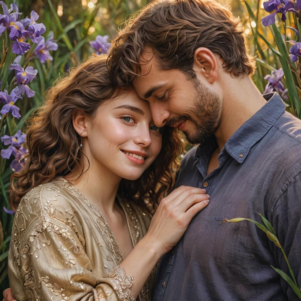 Loving French Couple Portrait in Digital Painting Style