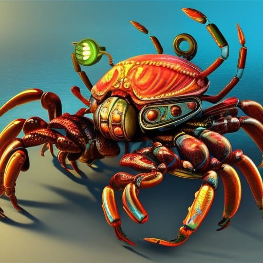 Steampunk Crab with Biomechanical Implants in 3D