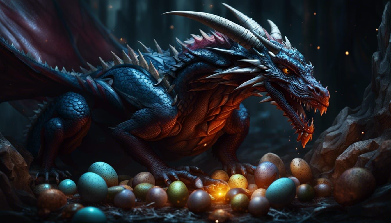 Dragon Protecting Eggs: Dark Fantasy Concept Art