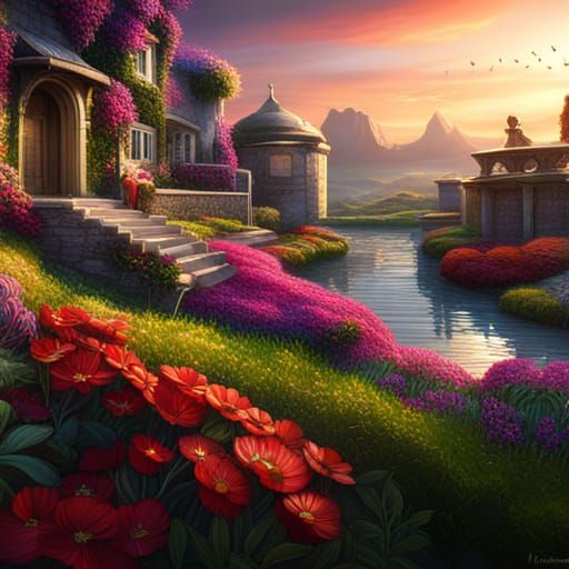 Ladybug Guitarist in Fantastical Flower Garden