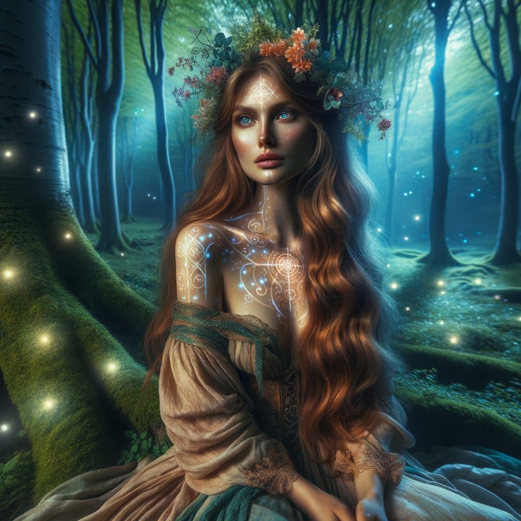 Enchanted Forest Goddess Meditating Under Moonlight