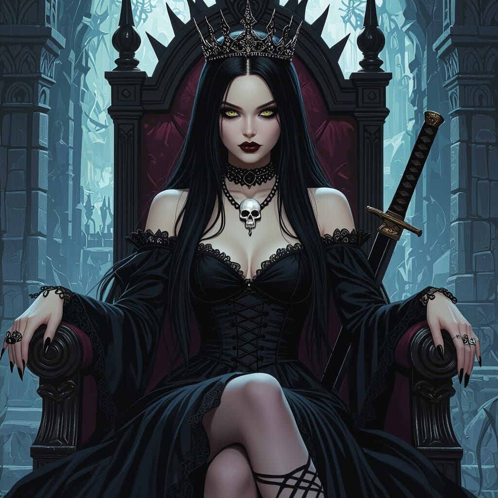 Goth Grunge Girl with Katana in Mystical Castle