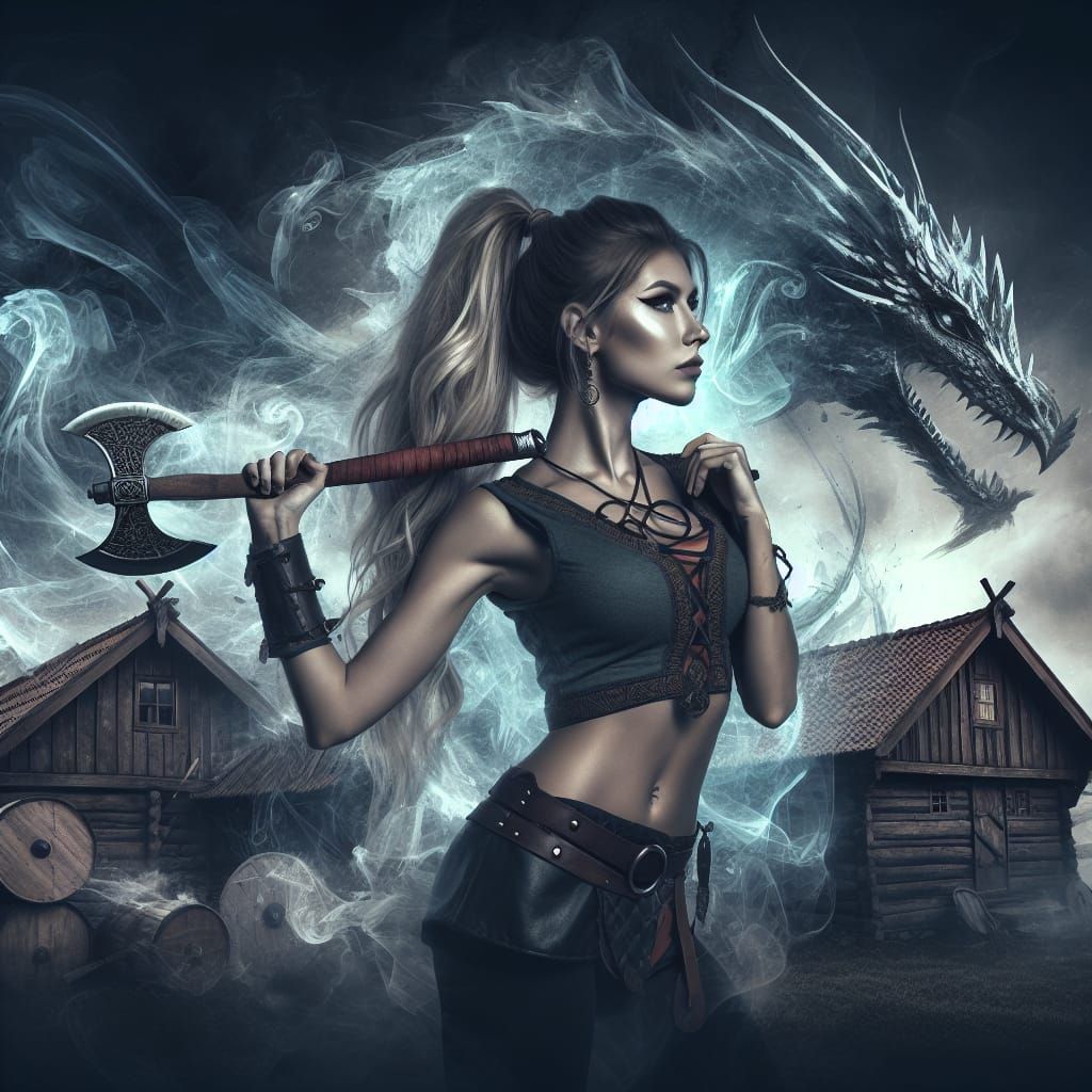 Saxon Warrior and Ethereal Dragon in Viking Fantasy