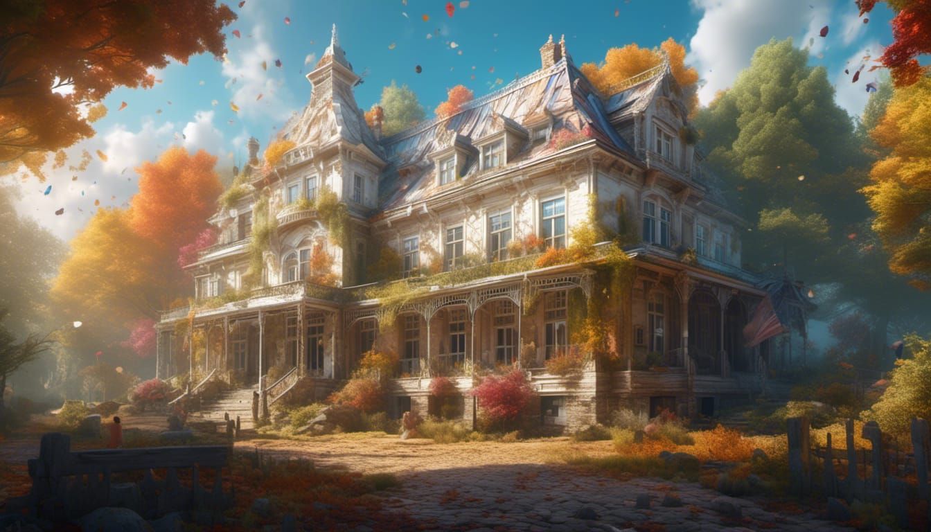 Hyperrealistic Rural School Near Forest Entrance