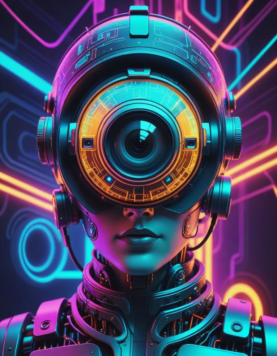 Person with Camera Head in Retrofuturism Style