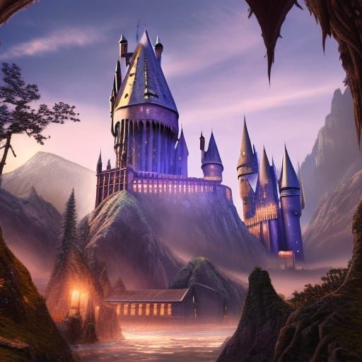 Detailed Matte Painting of Hogwarts in Fantasy Style