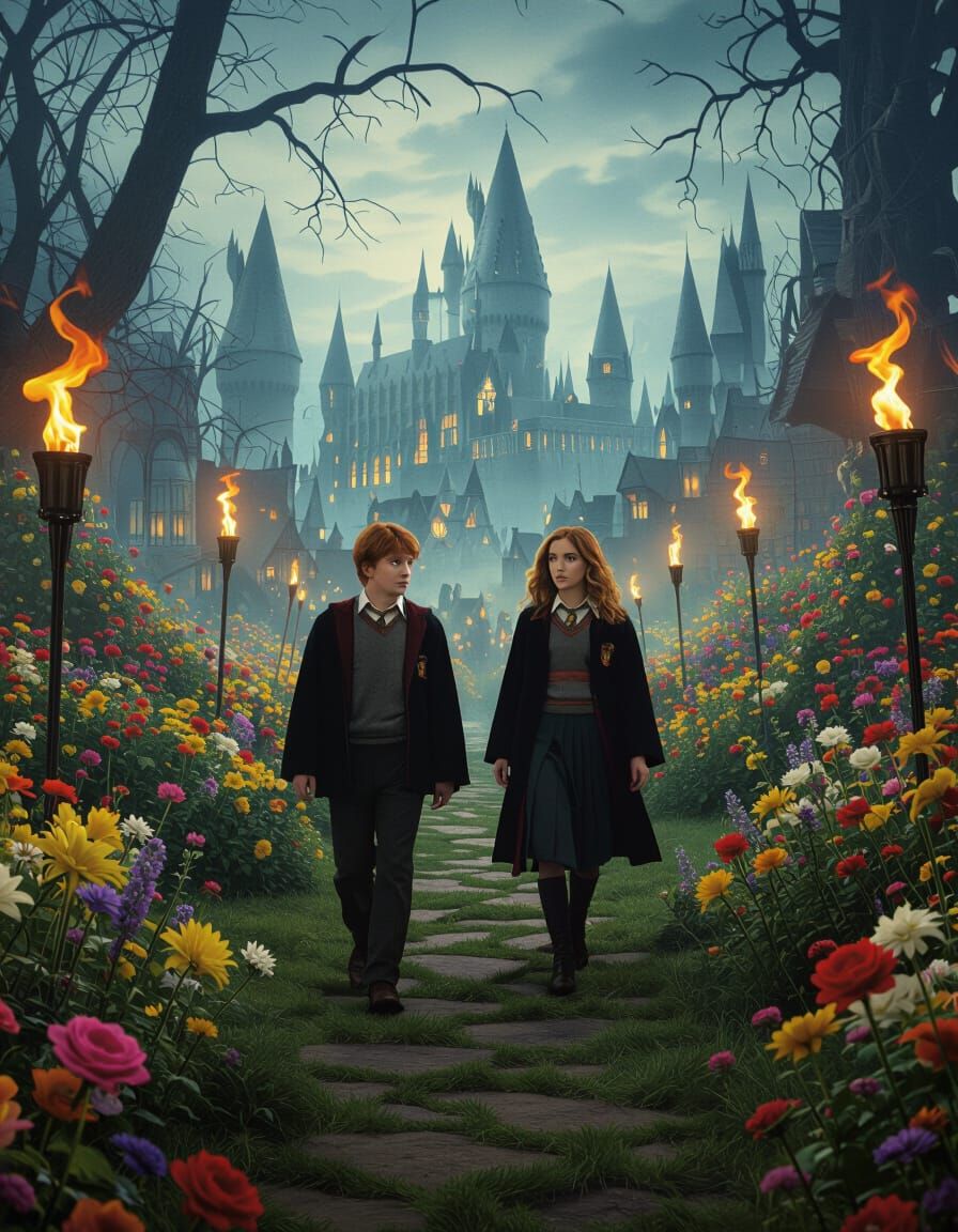 Ron and Hermione in Mystical Halloween Maze