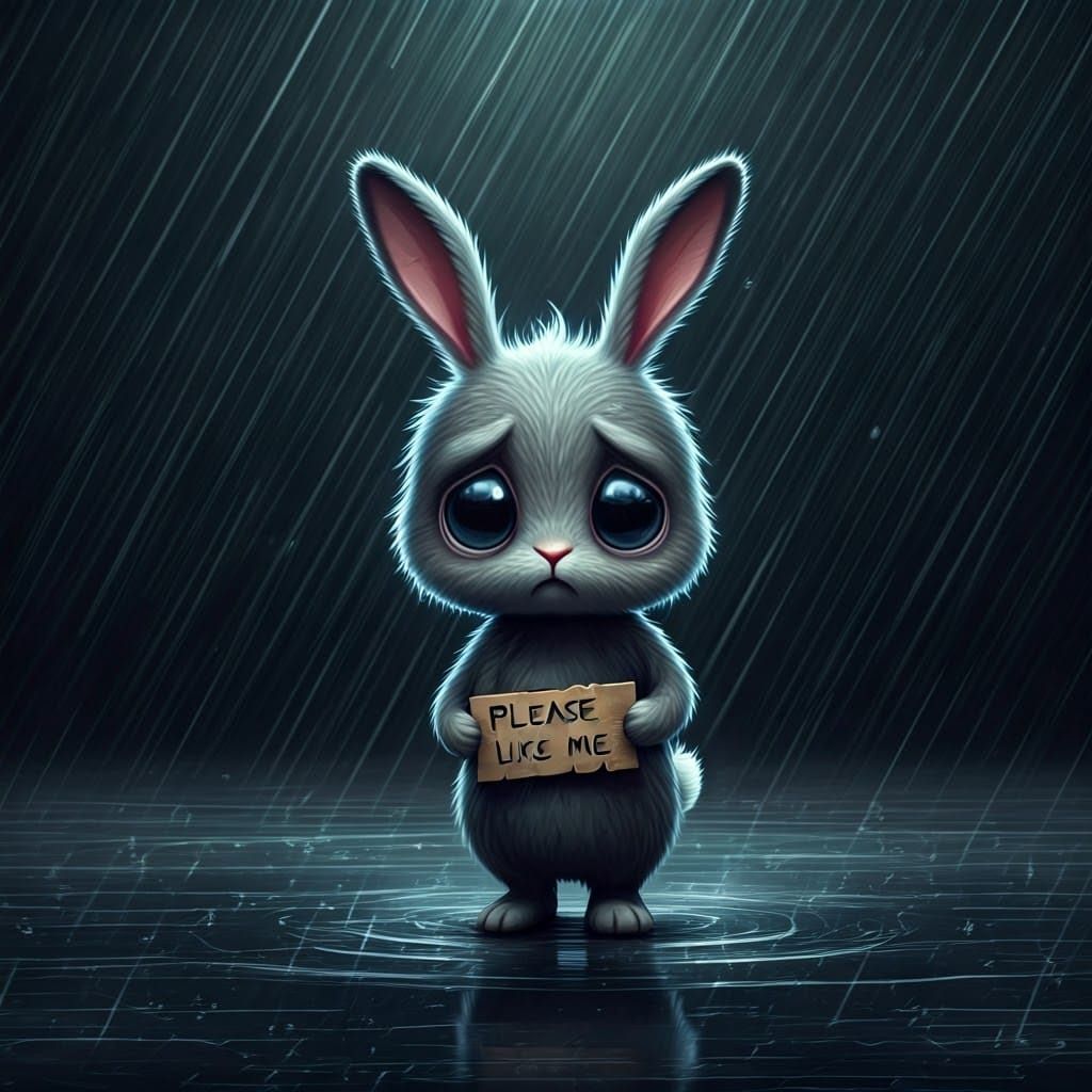 Melancholic Bunny in Rain: Graffiti-Inspired Digital Art