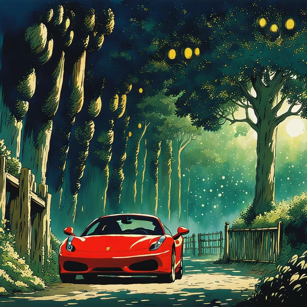 Anime Ferrari in Deep Colorful Splendor