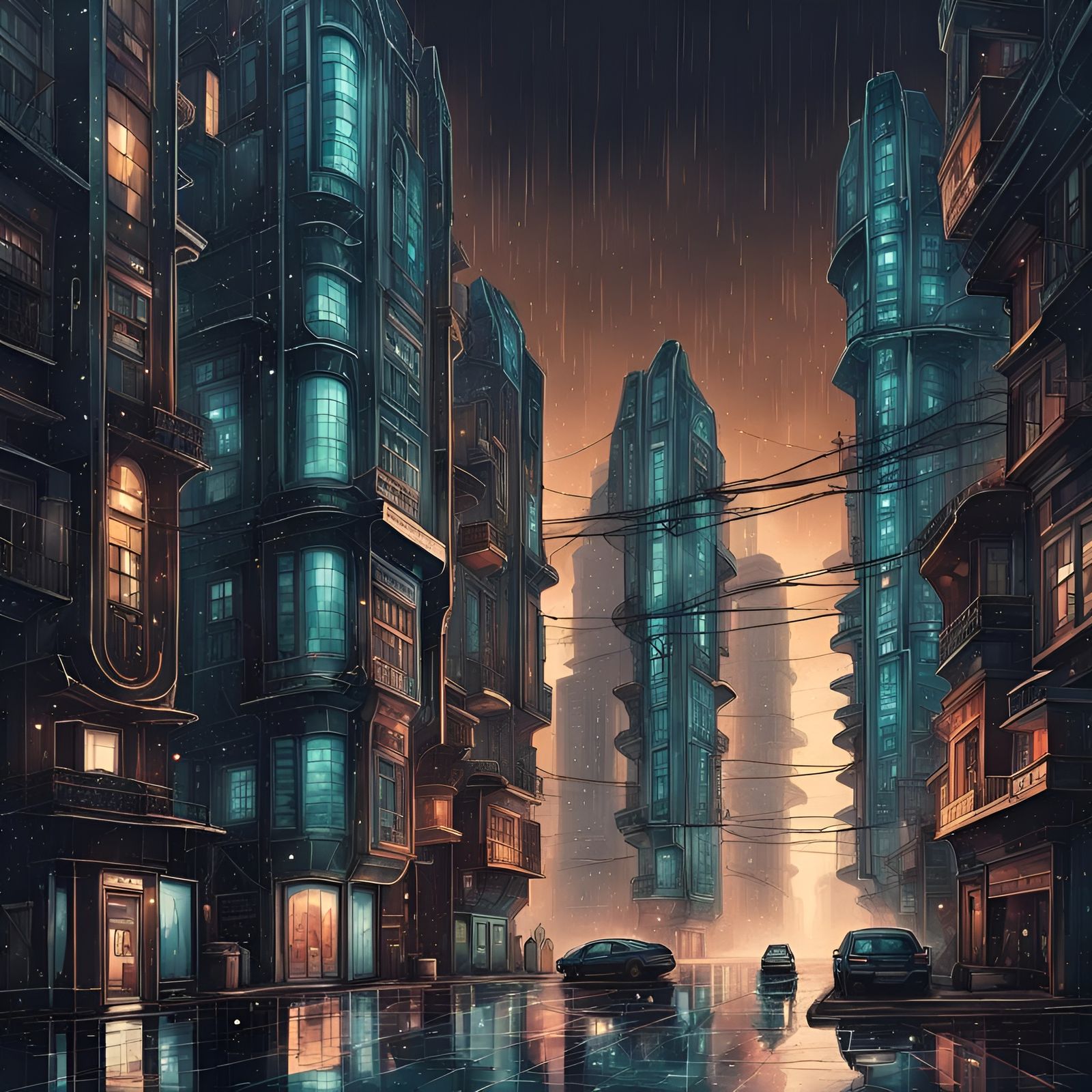Futuristic Art Deco Cityscape at Night