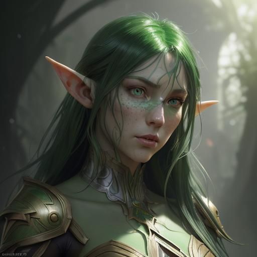 Christmas Elf Portrait with Green Eyes, Hyperdetailed Art
