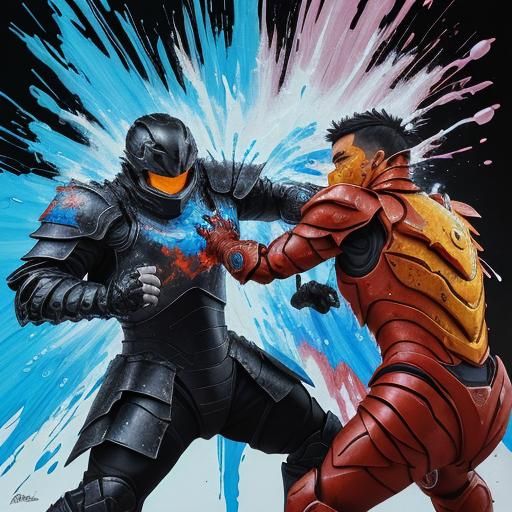 Lava Armor vs Ice Armor in Graffiti Style