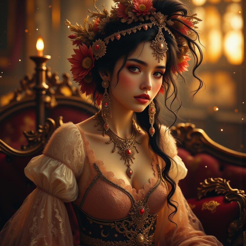 Pirate Captain in Opulent Cabin, Art Nouveau Fantasy Style