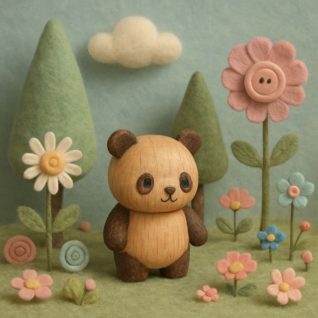 Whimsical Panda in Miniature Felt Diorama