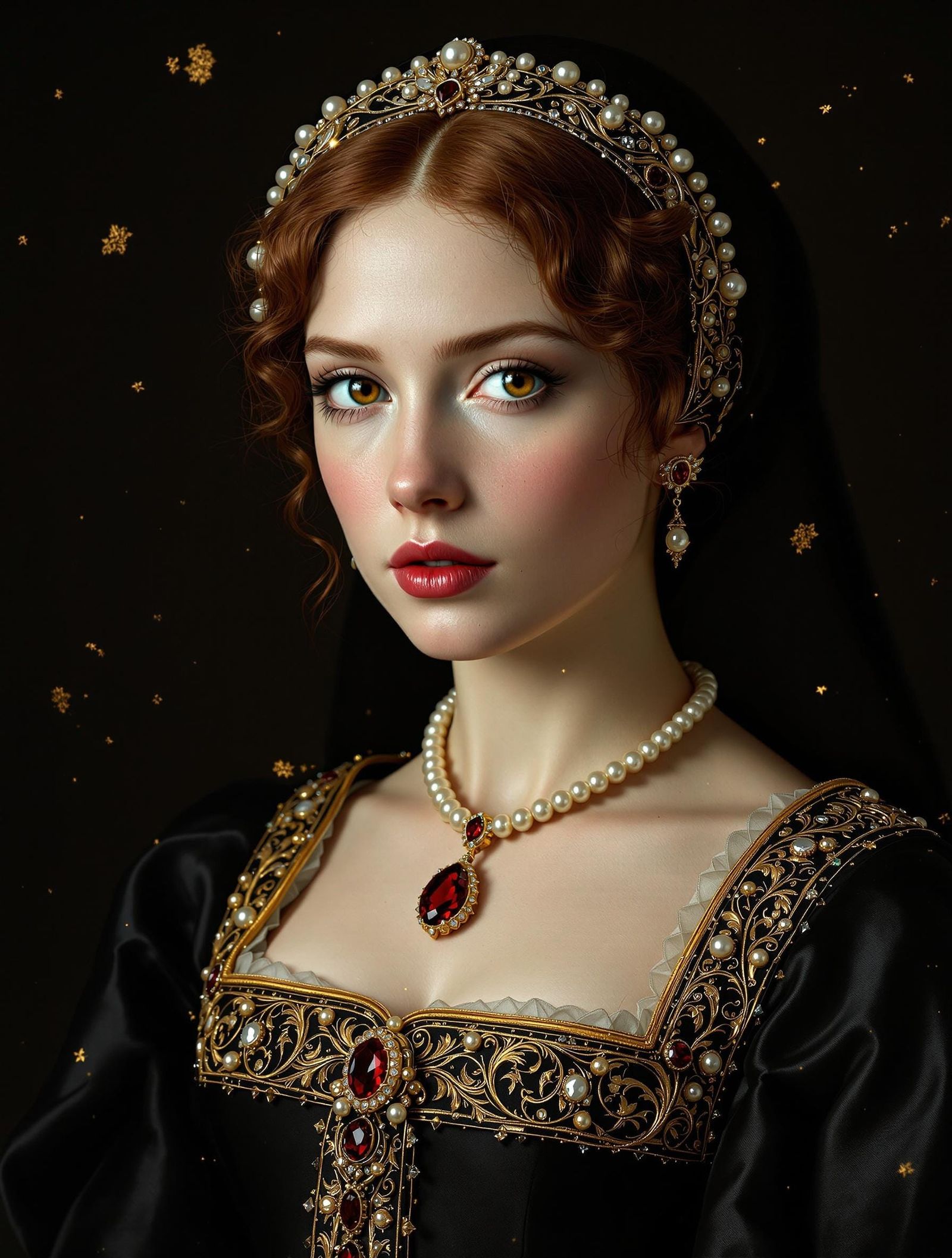 Surreal Portrait of a Melancholy Tudor Woman in Opulent 16th...