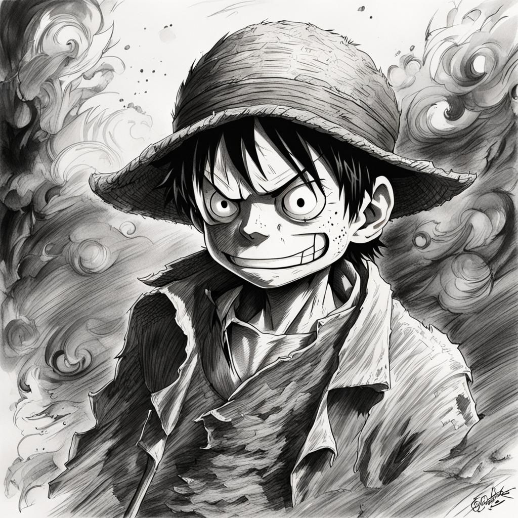 Luffy Ink Sketch in Horror Style