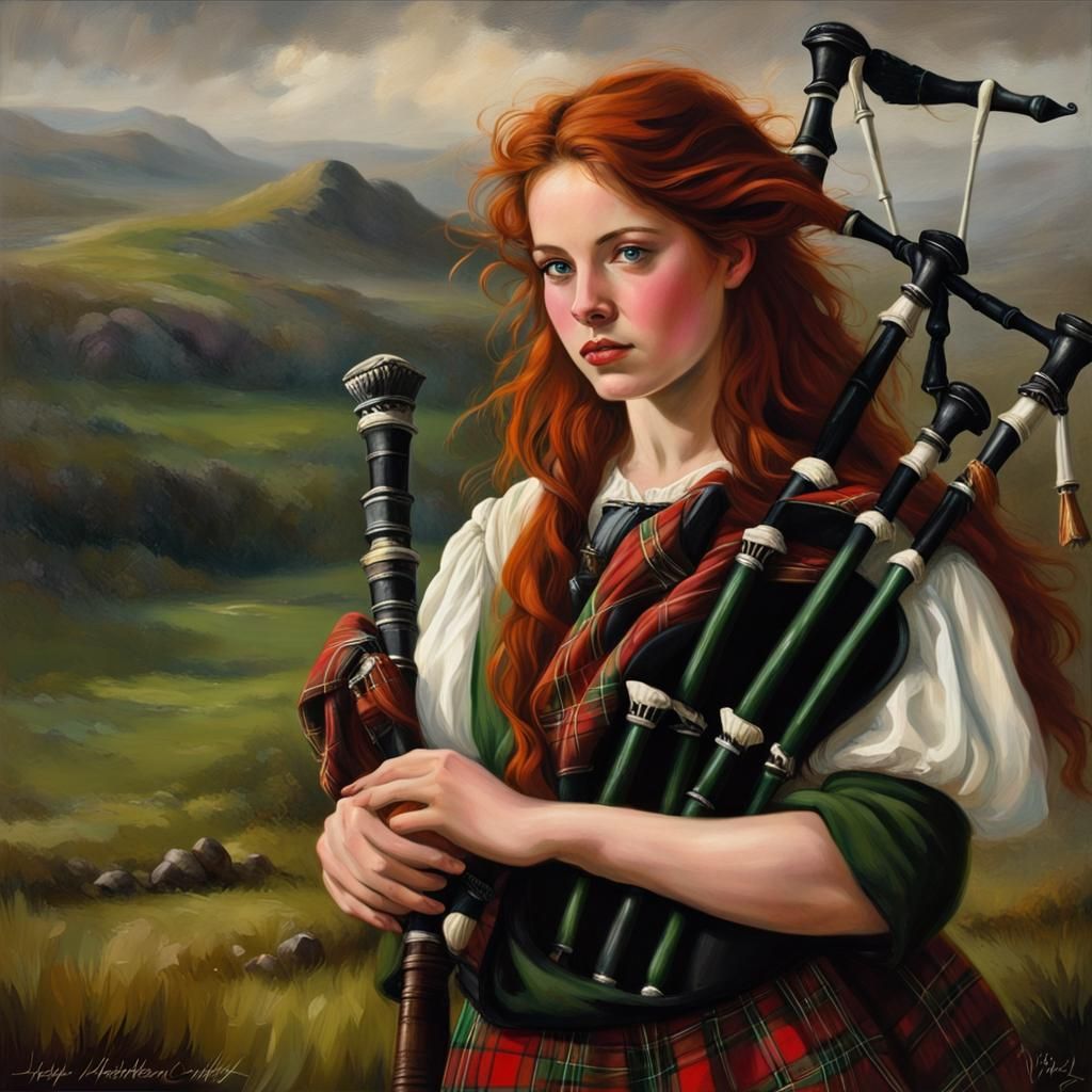 Scottish Highland Woman with Bagpipes in Wright of Derby Sty...
