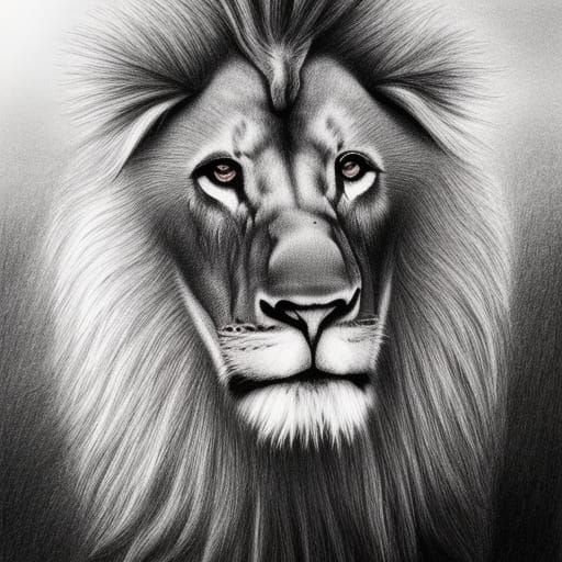 Pencil drawing of a male lion with red hearts around the edges of the picture, dynamic lighting, photorealistic, epic, ...