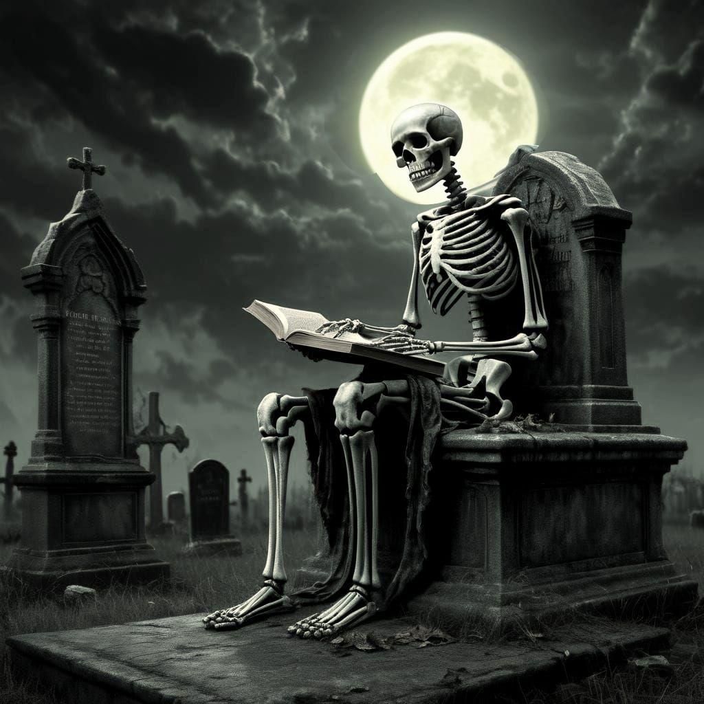 Gothic Graveyard: A Skeleton's Literary Pursuit
