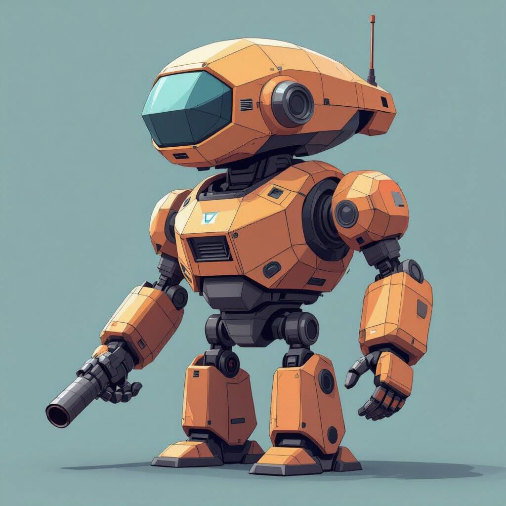 Futuristic Low-Poly Robot with Cannon and Blade