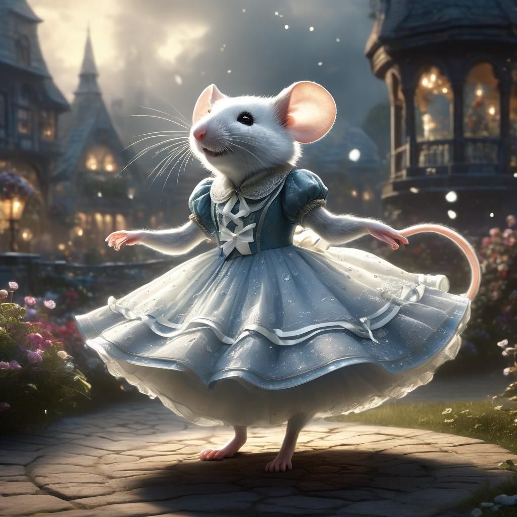 Mouse in Dress Spins: Dreamy Ethereal Fantasy Art