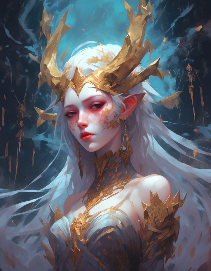 Ethereal Seraphim Woman with Golden Horns