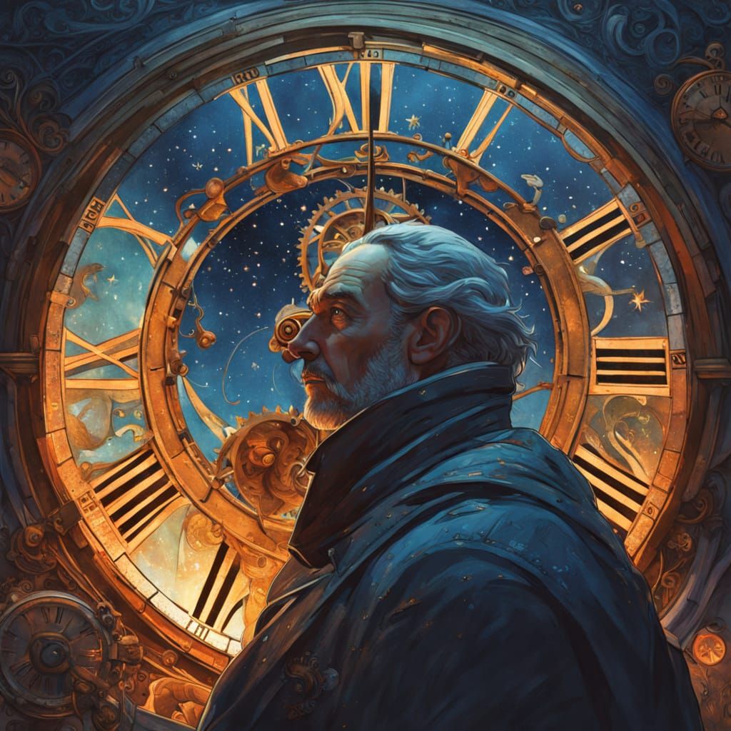 Celestial Clockmaker Assembling Stardust Timepieces as Digit...