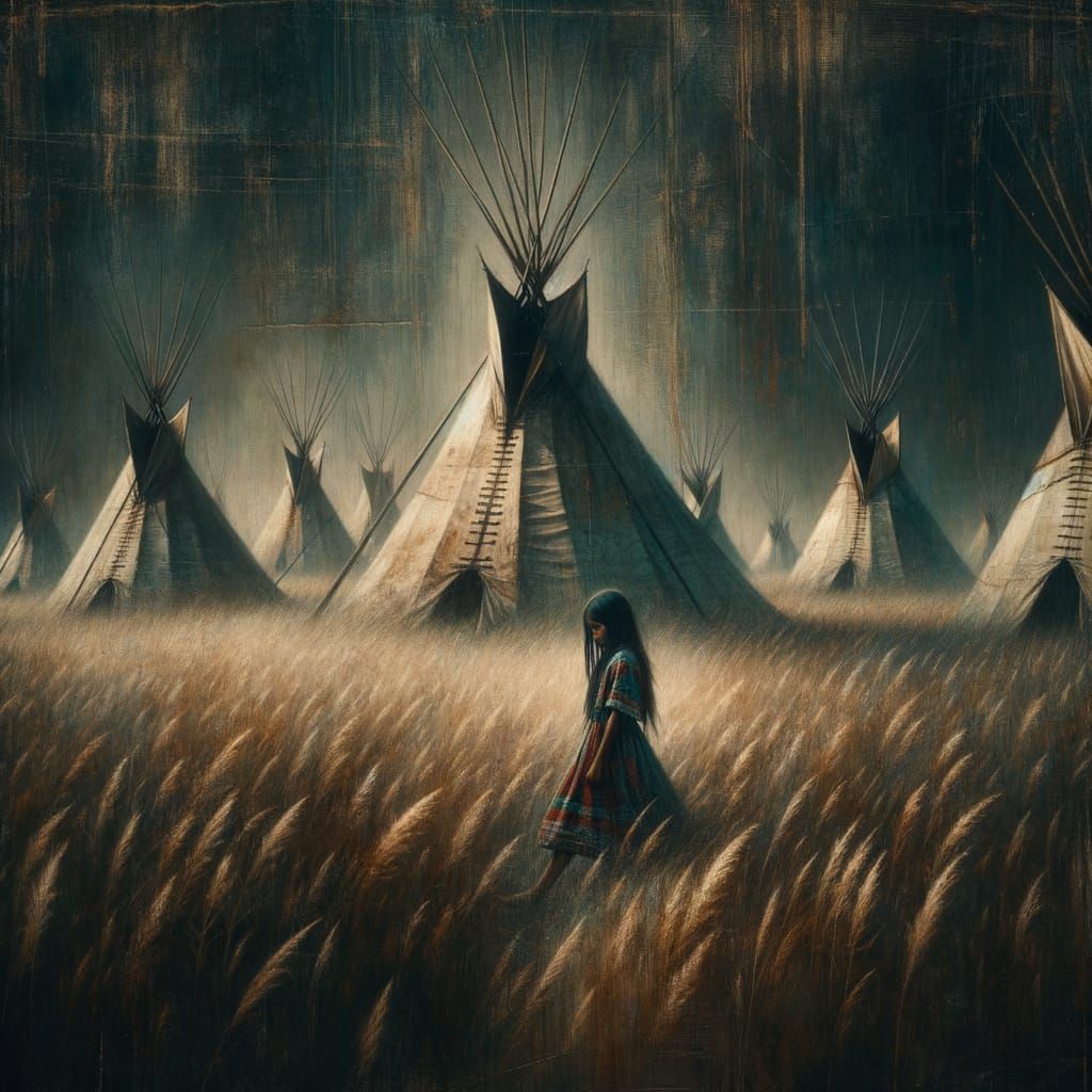 Sioux Girl in Tall Grass Oil Painting