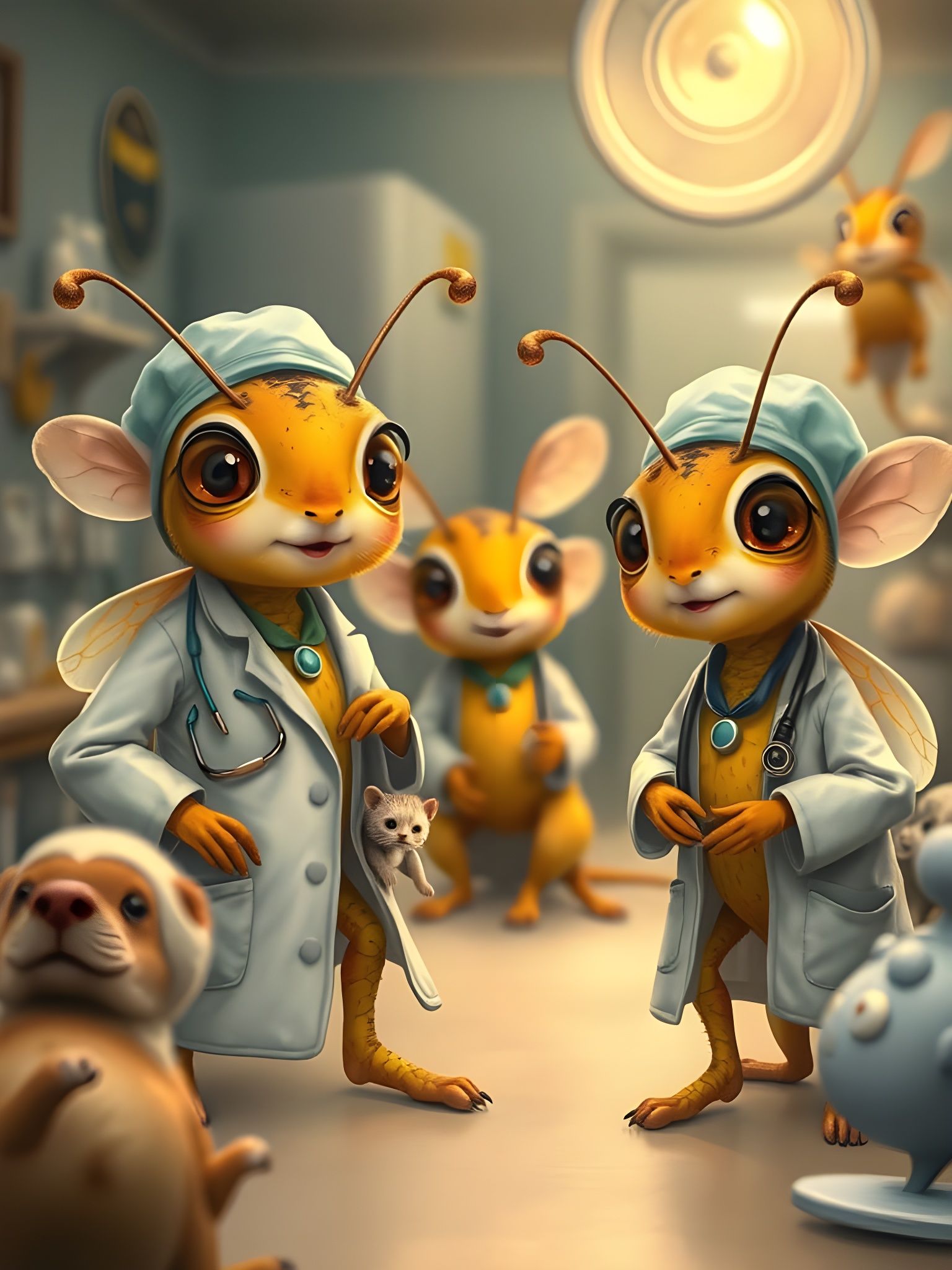 A adorable bsby cutie patootie fireflies dressed like veterinarians, and working at vet