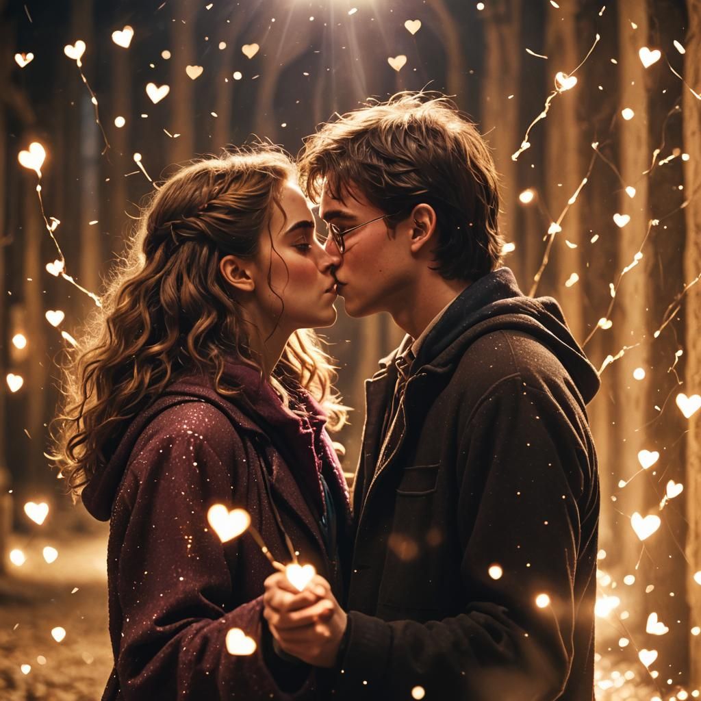 Harry Potter and Hermione Granger Kiss in Photorealistic Sty...