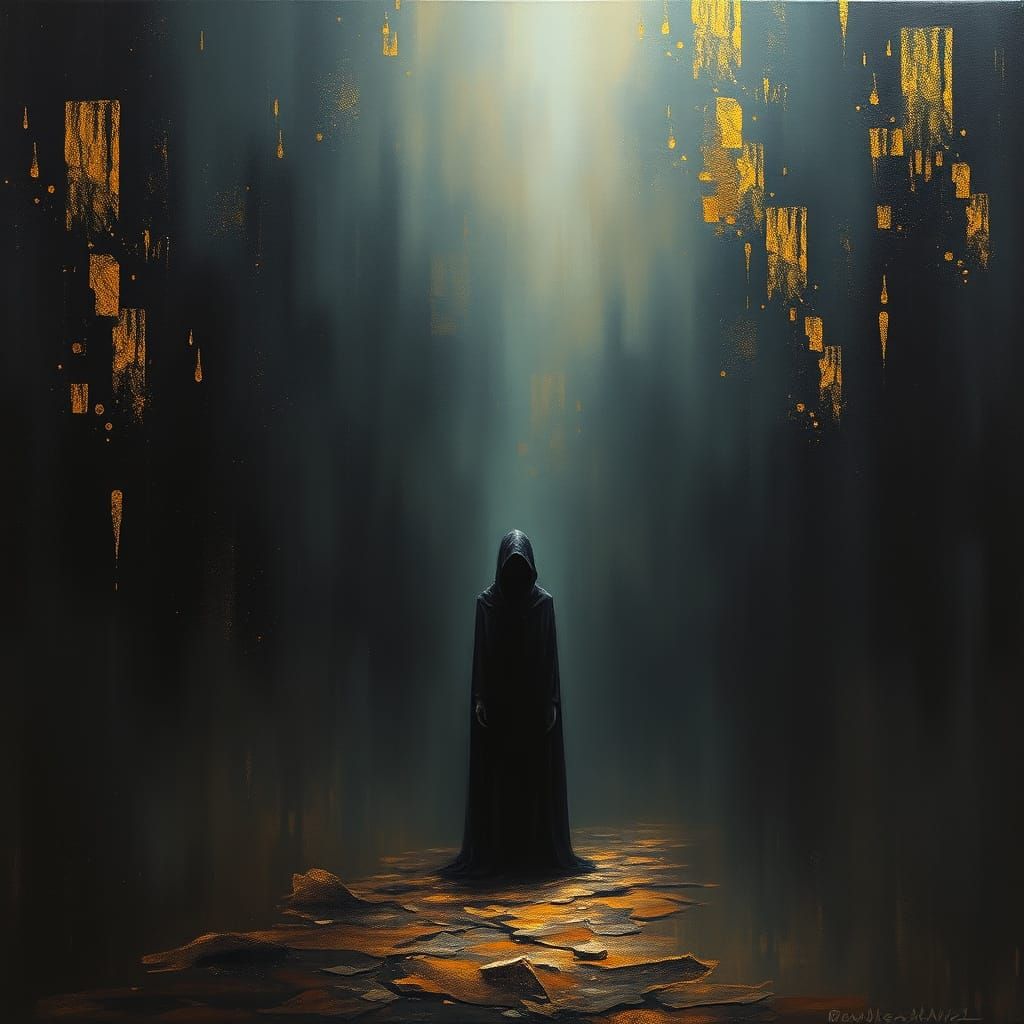 Ethereal Darkness in Opulent Oil, with Gold Foil Accents