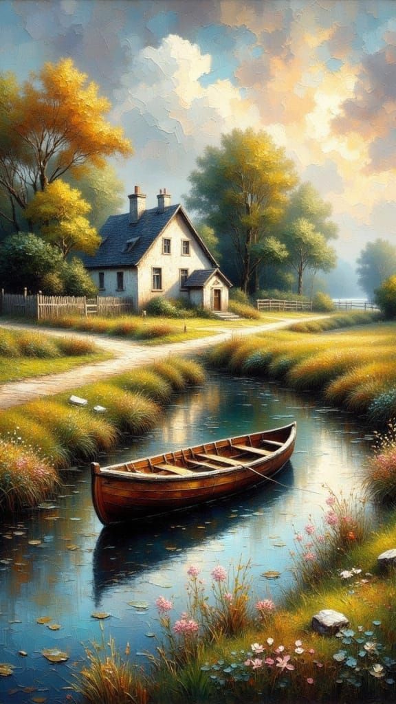 Irish River Rowboat in Impasto Style