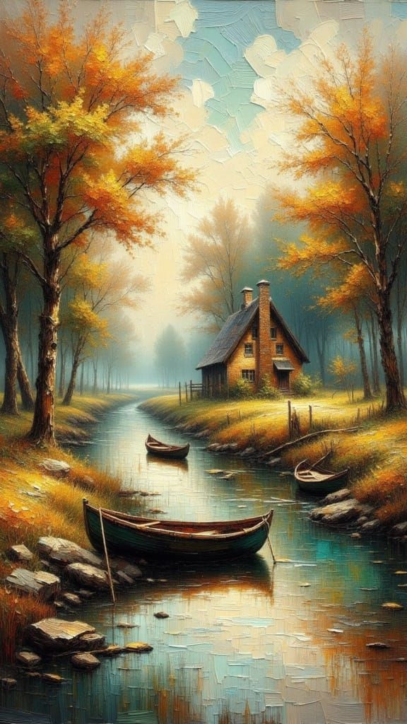 Irish River Rowboats in Impasto Painting Style