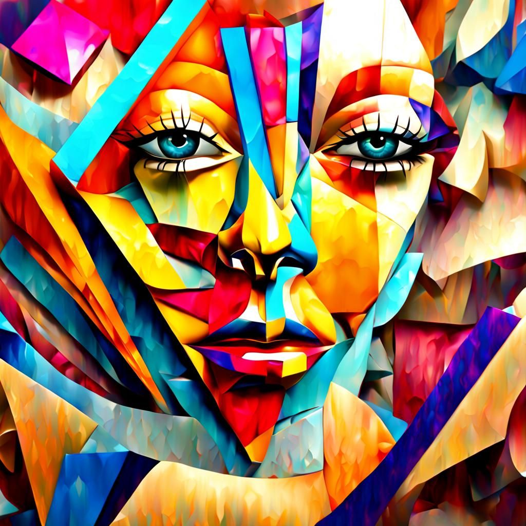 Abstract Colorful Face in Expressionist Cubist Style