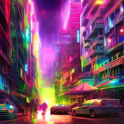 Epic Rainbow Neon Digital Matte Painting