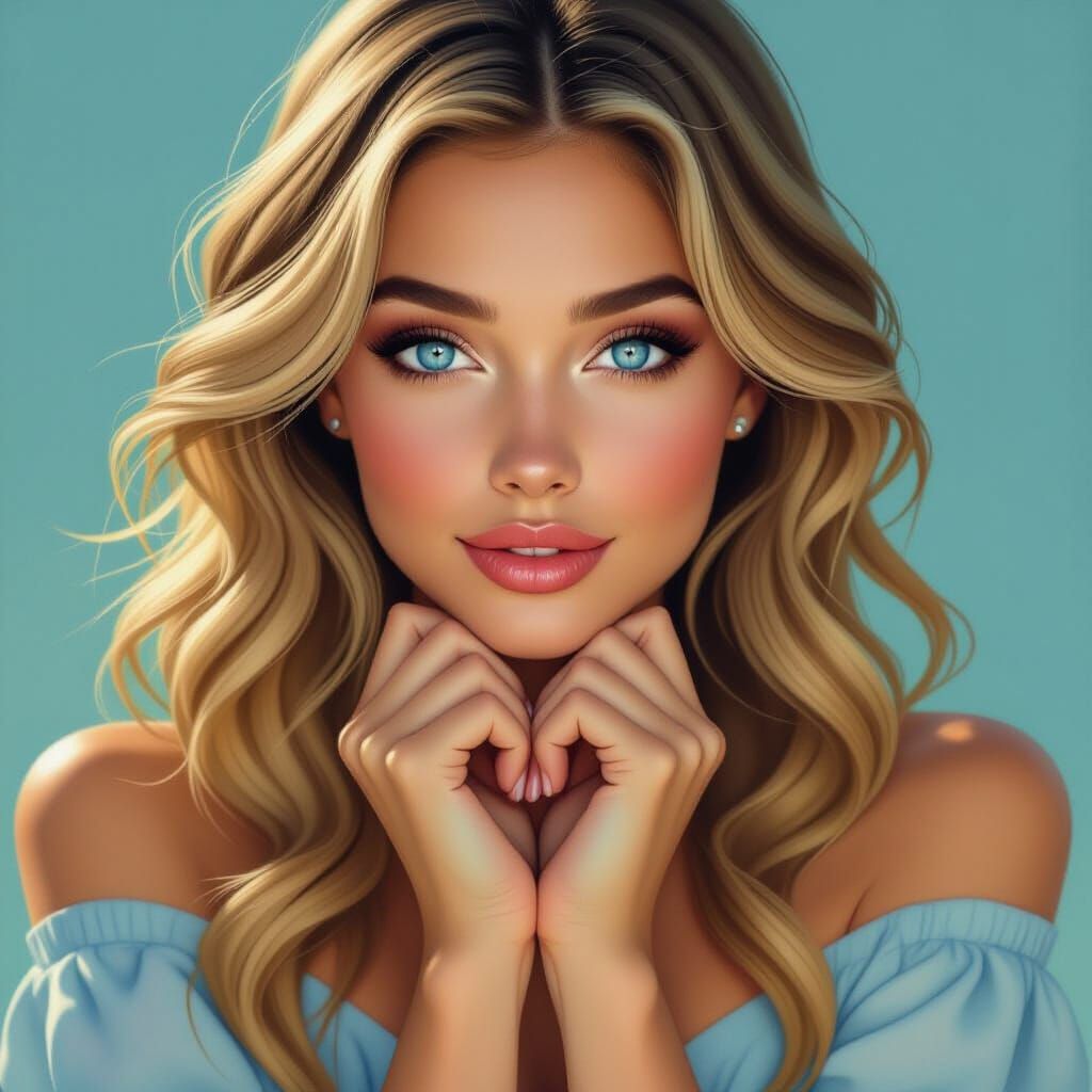 Beautiful Woman With Blue Eyes and Flowing Blonde Hair