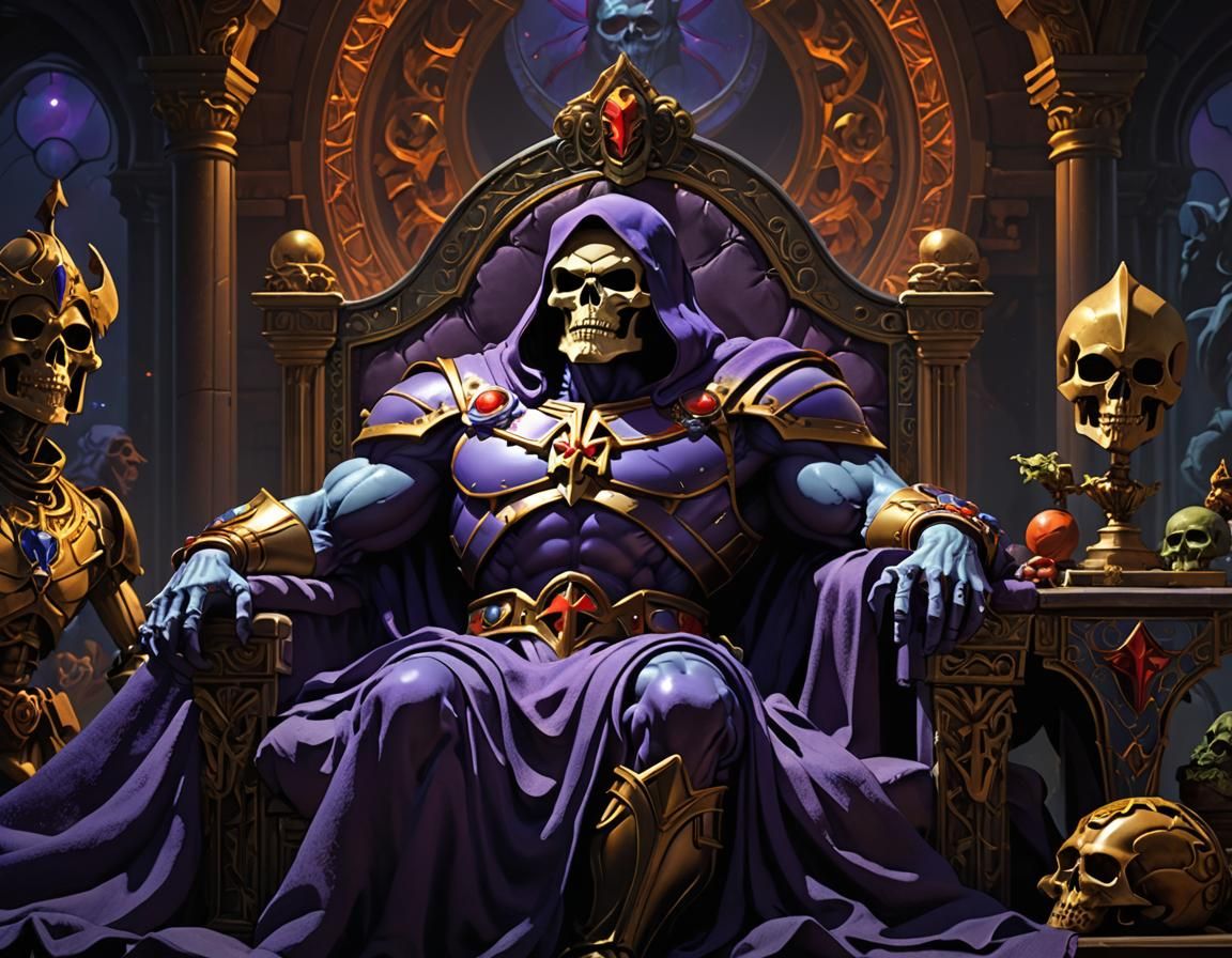 Skeletor on throne, masters of the universe, MOTU