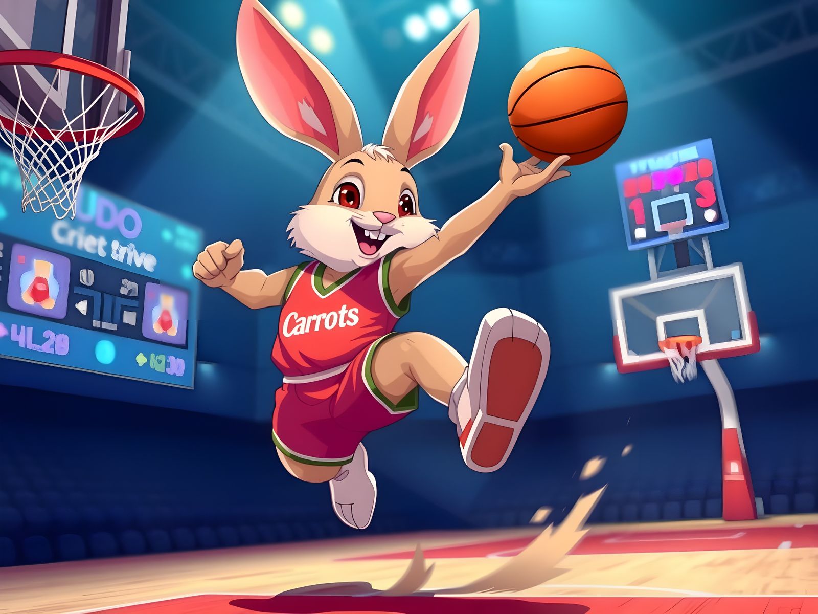 Cartoon Rabbit Slam Dunk in Anime Style
