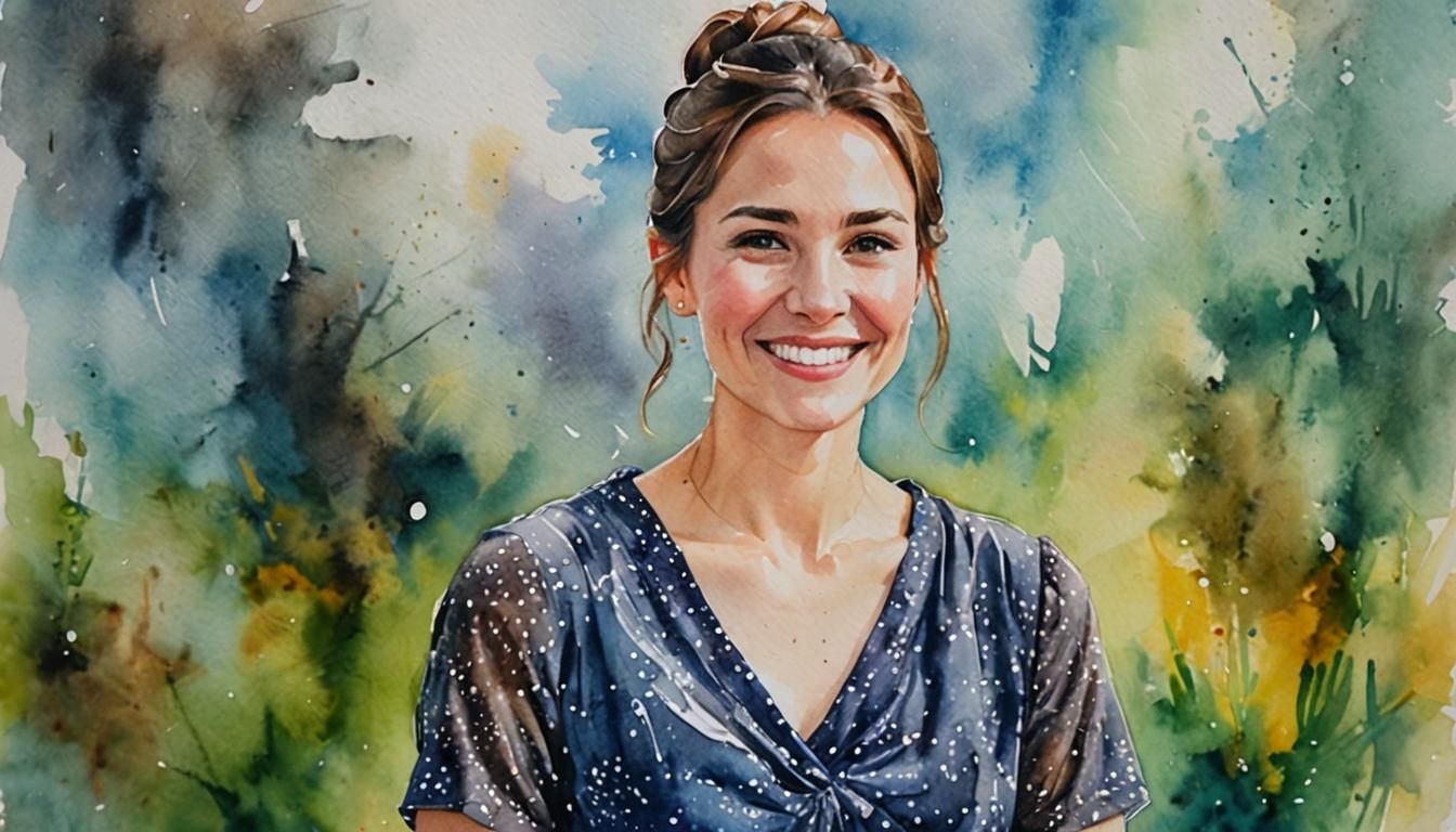 Vibrant Watercolor Portrait of a Smiling Woman