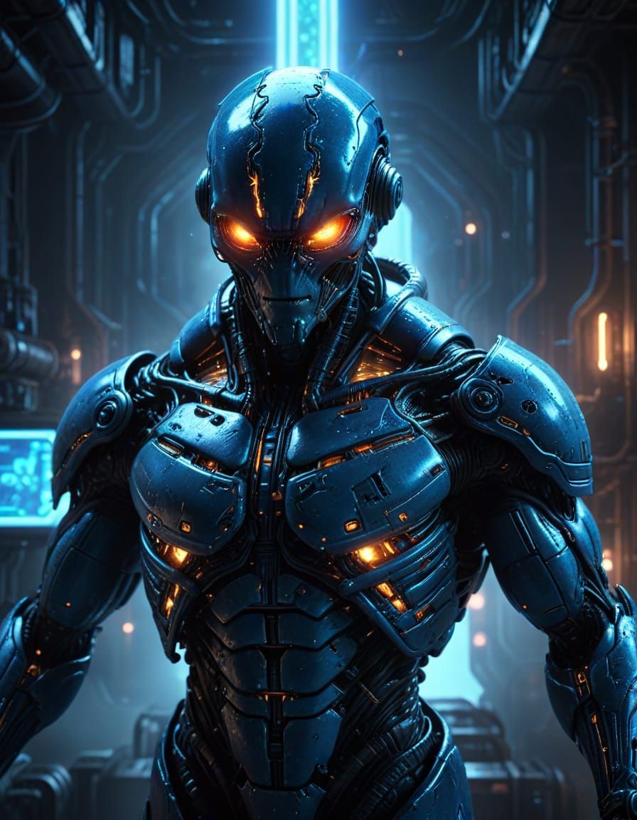 Alien Operates Reactor on Titan: Sci-Fi Digital Art