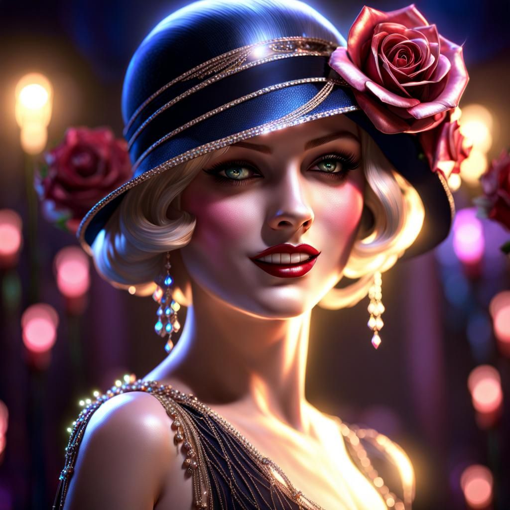 Flapper Girl Dancing at 1920s Party in Art Deco Style