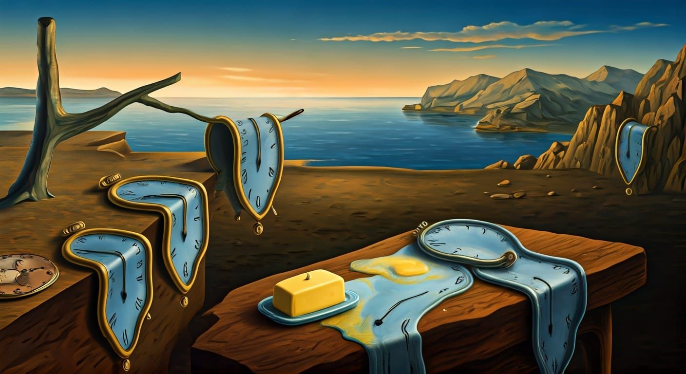 Surreal 1950s Kitchen with Melting Clocks