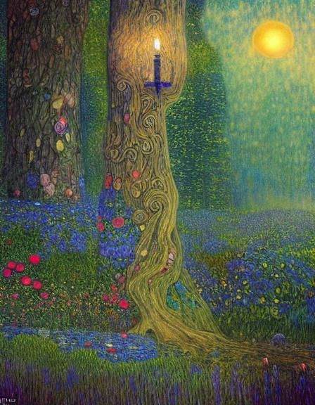 Enchanted Forest Sunset in Klimt Style