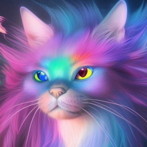 Iridescent Rainbow Cat Digital Art