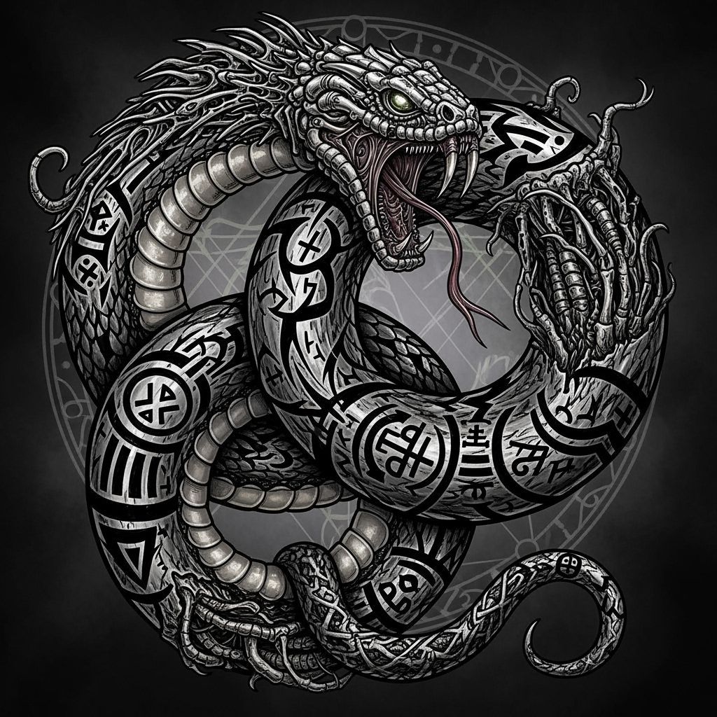 Ouroboros Snake Tattoo in Tribal Style
